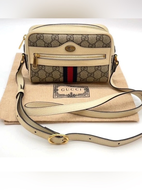Gucci Handbags - Gucci Ophidia GG Supreme Sherry Line Gray White Mini ShoulderBag